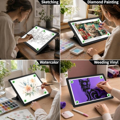 LEACUBER Rechargeable A4 Light Pad with Stand, Super Bright Magnetic Tracing Light Box with Side Buttons, Diamond Art Light Board for Diamond Painting, Light Table for Sketching, Weeding Vinyl Black - size: A4