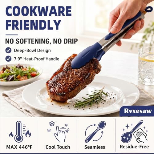 Kitchen Utensils Set,9 PCS Silicone Cooking Utensils Set Spatula Set,Tongs,Spoon,Whisk,Brush,Dishwasher Safe Kitchen Gadgets for Non-Stick Cookware,Home Essential，Kitchen Appliances(Navy Blue) - color: Navy Blue