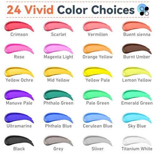 GOTIDEAL Acrylic Paint Set, 24 Colors (100ml, 3.4 oz), with Paint Brushes - color: 24 Colors（100ml）