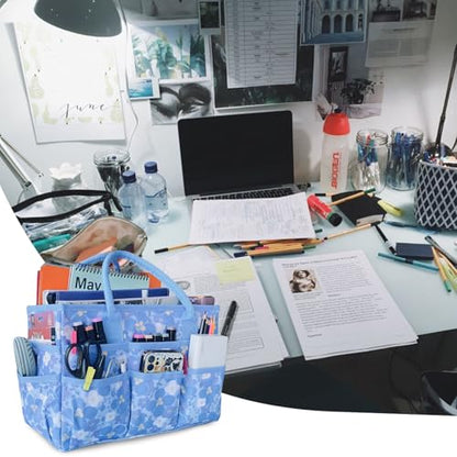 Cupohus Craft Organizer Bag, Blue Print Art Supply Tote with Multiple Pockets - color: Blue Flower