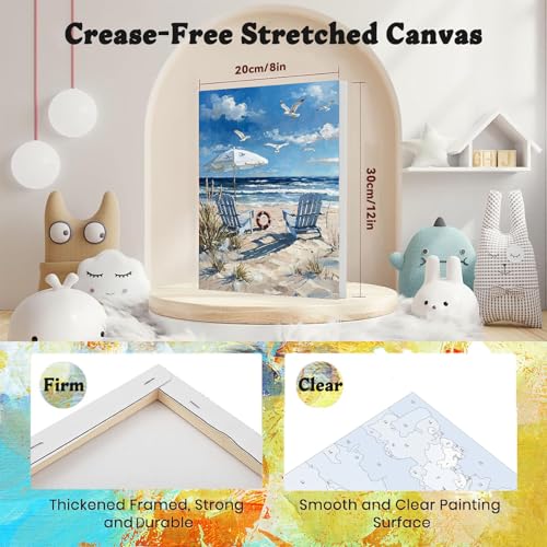 4 Pack Beach Paint by Numbers for Adults with Framed Canvas - Wooden Easel - color: BKH2393+BKH2394+BKH2395+BKH2396