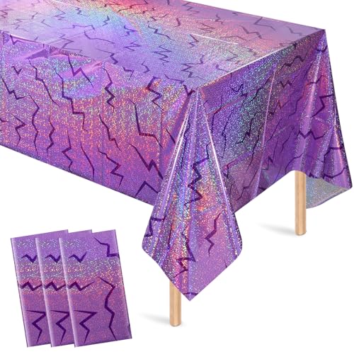 3 Pack Iridescent Purple Kpop Plastic Tablecloth 54x108 Inch, Holographic Laser Disposable Table Cover, Rectangle Purple Table Cloth for Kpop Disco Halloween Birthday Party Decorations - color: Kpop Light Purple