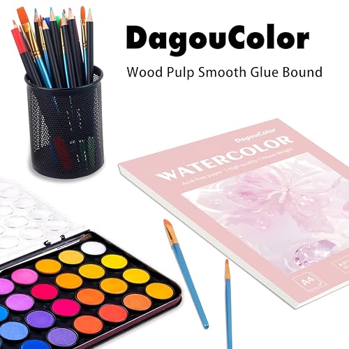 DagouColor Watercolor Paper Pad, 30 Sheets - Butterfly Pink, A4, 1 Pack | 140lb/300gsm Cold-pressed Paper, Artist Book for Adults Beginners, Painting, Drawing, Mixed Media - color: Butterfly Pink