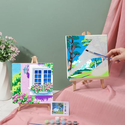 Nezyo 12 Sets Scenery Paint by Numbers Adults with Frame, 8x8 Inch Kit | Easy DIY Acrylic Kits for Beginners, Framed Canvas Ready to Hang, For Painting Party Classroom Birthday Gift - style: Scenery