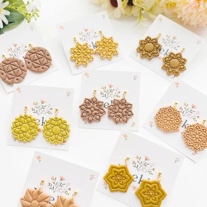 Xaekicr 11 Pcs Mandala Polymer Clay Cutters - Geometric Flower & Boho Shape Jewelry Making Tools for Earrings, Pendants & DIY Crafts, Soft Clay Molds - color: 2D color