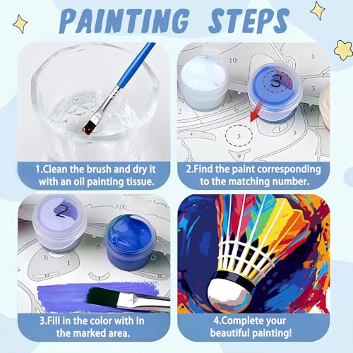 XTCIXAL Paint by Numbers Kit for Kids, Badminton, 8X8 inch - color: 06-Badminton