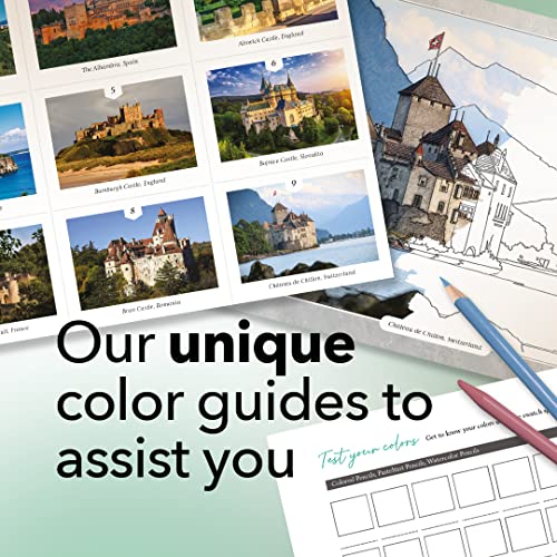 Castle Arts Castles Coloring Book for Adults - 36 Curated Designs | Stunning castles curated by in-house artists to focus the mind - color reference guide, no-show-through paper, A4 - color: Castles