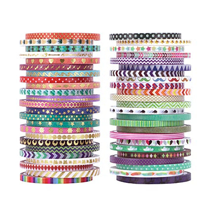 NANYNNU Cute 48 Rolls Washi Tape Set,Foil Gold Thin Decorative Masking Washi Tapes,3MM Wide DIY Paper Tape for DIY Craft Scrapbooking Gift Wrapping Planner