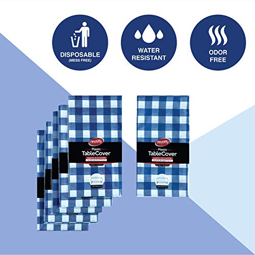 Neatiffy 54 x 108 Inch 6 Pack Rectangle Plastic Table Cloth Picnic/Camping/Party/Banquet Table Cover. Disposable/Reusable Tablecloths -Blue Checkered - color: Blue Checkered