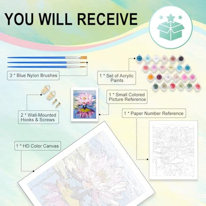 Paint by Numbers Kit for Adults, Lotus DIY Acrylic Painting Kit, 16x20 Inch - color: CYOP1P08