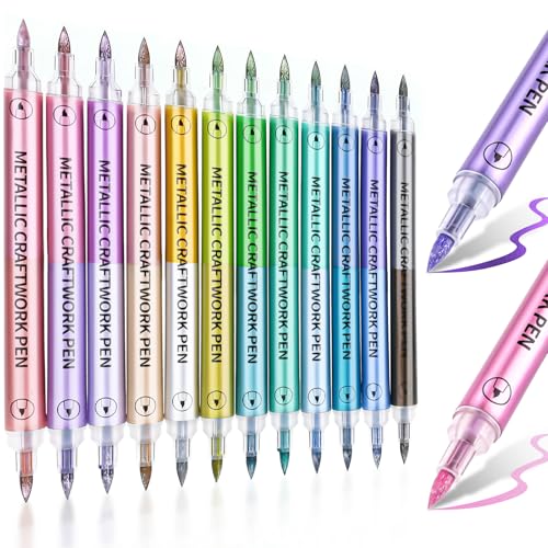 24 Colors Metallic Marker Pens, 12 Pack Dual Tone Acrylic Paint Pens Markers for Rock Painting Double Brush Tips Acrylic Markers for Black Paper, Eggs, Wood, Glass - color: 24 Colors 12 Packs