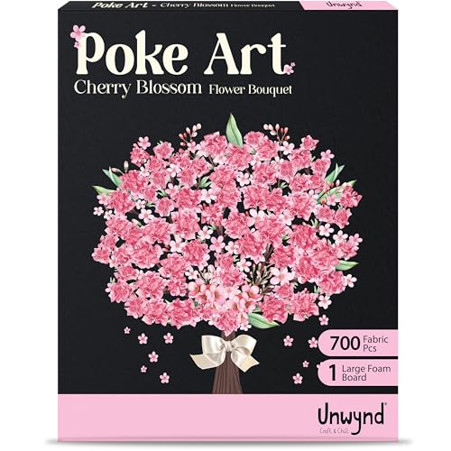 Unwynd Poke Art Cherry Blossom Flower Bouquet Kit for Adults, Women & Teens | Hobby activity, brain puzzles, adult, 12 illustration sheets, 12 pages of stickers, 12 colour pages Rubbing Plates & Supplies - style: Cherry Blossom
