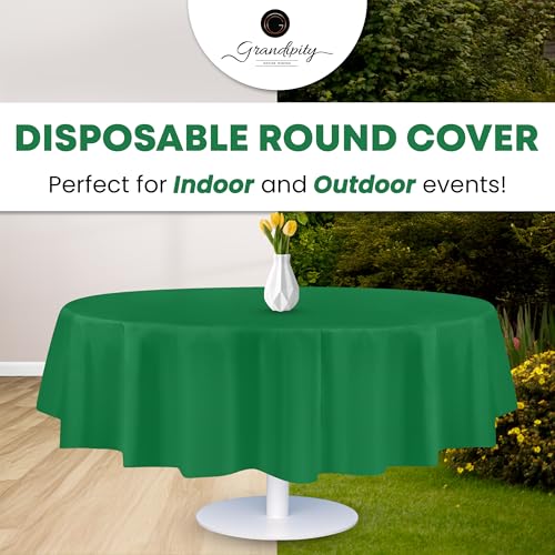 Grandipty Plastic Table Cloth Disposable 12 Pack 84" Round Green | Plastic table covers, durable disposable tablecloths, fade and tear-resistent table cover for party, event