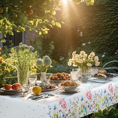 6 Pcs Summer Floral Tablecloth Butterfly Wildflower Plastic Disposable Tablecloth Rectangle Flower Table Cover for Summer Picnic Dining Birthday Tea Party Decorations (54 x 108 Inch) - size: 54 x 108 Inch