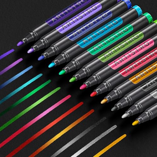 ARTISTRO 12 Metallic Paint Pens for Glass Marking - Bullet Tip | Acrylic Paint Markers for Poster, Rock Painting, Ceramic, Wood, Fabric, Scrapbooking, DIY, Craft, Card Making, Coloring - color: Metallic