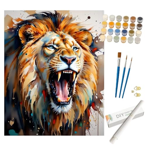 Wildlife Paint by Numbers Kit for Adults - DIY Roaring Lion Head Close-Up Painting on Rolled Canvas 16x20 Inches, Acrylic Paint Set, Suitable for Beginners, Animal Art for Home Decoration or Gifts - color: TCXY05704, size: 16X20IN Rolled