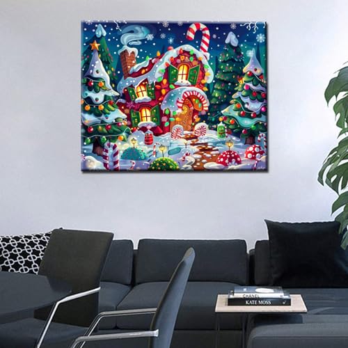Christmas Candy House DIY Paint by Numbers for Adults Winter Snow Xmas Landscape DIY Oil Painting Acrylic Paint Art Painting Kits Canvas with Acrylic Paints Cute Holiday Art 16x20 Inch（without Frame） - color: Nature Scenery 10, size: 16''x20''(Frameless)