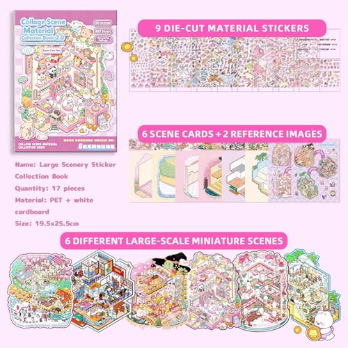 3D Sticker Scene Therapy Book – DIY Miniature Craft Kit with Repositionable 3D Stickers, Stress Relief Gift for Teens & Adults - color: Jumbo Size Book | 6 Large Scenes (10.3x7.9in)