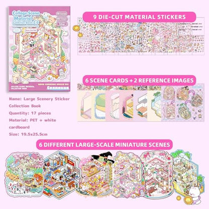 3D Sticker Scene Therapy Book – DIY Miniature Craft Kit with Repositionable 3D Stickers, Stress Relief Gift for Teens & Adults - color: Jumbo Size Book | 6 Large Scenes (10.3x7.9in)