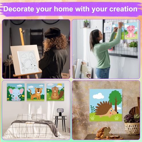 Teling 12 Pcs Pre Drawn Stretched Canvas Kit for Adults Painting Pre Printed Canvas Outline for DIY Painting Party Favor,6 x 6 x 0.6 Inches(Animal) - style: Animal