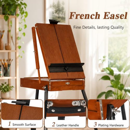 DJAR French Easel for Painting, Portable Adjustable Art Easel with Drawer, Wooden Palette, Holds Canvas up to 34", Sketchebox for Adults, Artists