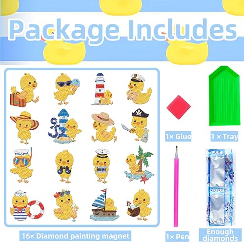 16 Pcs Duck Diamond Painting Magnets Kits Diamond Art Fridge Magnet Refrigerator Sticker Diamond Painting kit for Beginners Adults DIY Art Craft Gifts Home Decors - color: Duck