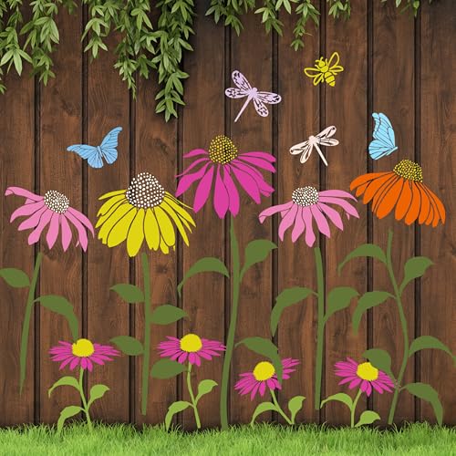 Large Flower Stencils for Painting Cone Flower Stencils for Walls | Reusable Floral Stencil for Painting on Wood Fence Outdoors Furniture Fabrics DIY Crafts Decor - style: Coneflower