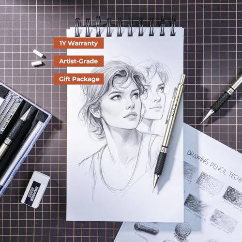 Nicpro 0.5 mm Art Mechanical Pencil Set in Storage Case, 3 PCS | Metal Drafting Pencil Lead Pencil+6 Tube HB Refills, 12 Erasers, Comfort Grip For School Writing, Artist Drawing, Sketching - style: 3 Pack (0.5mm)