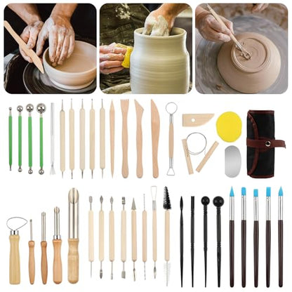 42Pcs Clay Sculpting Tools Kit | Professional Polymer & Air Dry Clay Tools for Carving, Modeling, Shaping, Ceramics, with Wooden Handle