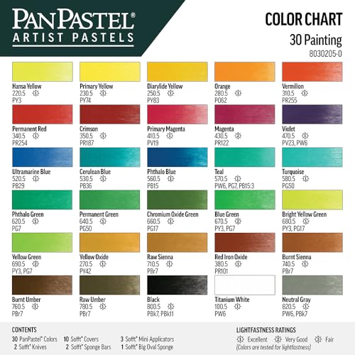 PanPastel Artist Pastels by Golden, Painting Set, 30 Colors | Artist grade soft pastels in a unique pan format for smooth blending, easy uniform coverage, and low dust.