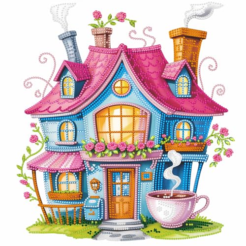 Special Shaped Partial Drill Diamond Painting Kit, 13.8×15.8 Inch Teacup Castle with Pink Roses Irregular Crystal Rhinestone Diamond Art, DIY Handmade Canvas Wall Decor Craft Gift for Adults (ZFM221) - color: ZFM221