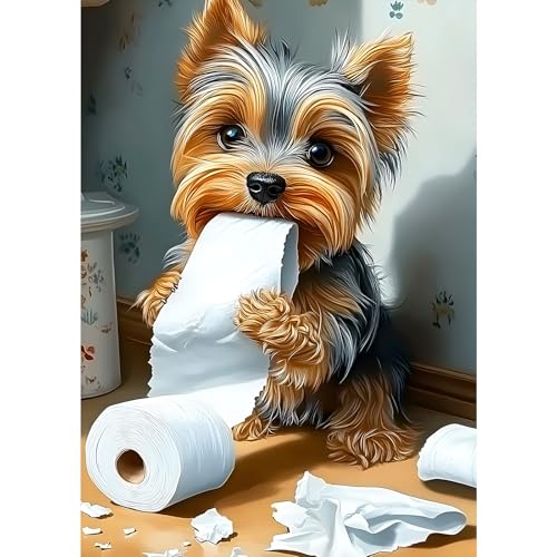 MXJSUA DIY Diamond Painting Kits for Adults, Yorkshire Terrier Dog Diamond Gem Art Painting for Beginners, Diamond Picture with Full Round Drill Dots Craft Set Gift, 12x16 Inch - color: Animals-07