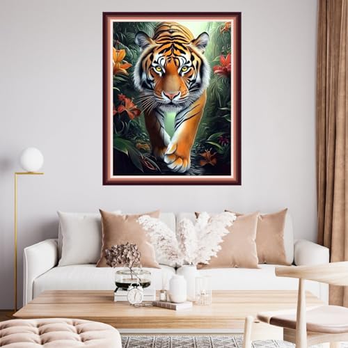Fanxvivy Stamped Cross Stitch Kits for Beginners Full Range of Cross Stitching Preprinted Embroidery Kits for Adults, 11CT Embroidery Pattern Needlepoint Kits-Tiger King 16x20 inch - color: Artdesign16