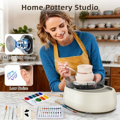Pottery Wheel for Beginners - Upgraded Pottery Wheel with 6" Turntable with Two-Way Rotation, 2.2lb Clay, Art Supplies Sculpting Tools, Craft Gifts for Teens Kids Adults (Grey) - color: Grey