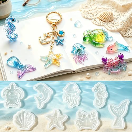 8Pcs Ocean Sea Animal Silicone Epoxy Resin Molds | Jewelry Pendants Keychains Bag Charms