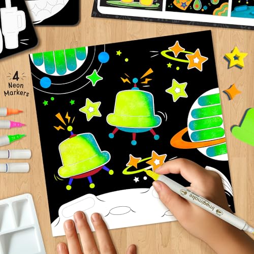 Imagimake DIY Neon Art Kit, 12 Creative Activities for Kids Ages 8+ | 3 Dual-Sided Canvases, 15 Motif Stamps, Neon Brush Pens & Painting Tools, Complete DIY Art Kit, Gift for Boys & Girls - style: Neon Art Kit