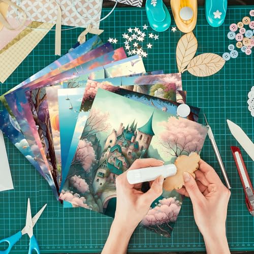 Scrapbook Paper, 24 Sheets 6"×6" 160gsm Single-Sided Patterned Cardstock - color: 24 sheets-dream castle
