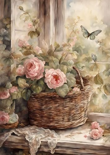 Diamond Art Kits for Adults,Vintage Flower Diamond Painting Kits 12x16in | Diamond Painting Kit - Sparkling Full Drill Design Perfect for Home Decor, Holiday Gifting, And Relaxing Crafting 12x16inch - color: DP02704