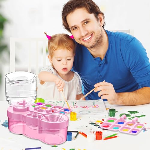 BoAn 2025 Upgraded Paint Brush Cleaner Tool – All-in-One Paint Brush Washer, Rinse Cup, Holder, and Palette for Artists Beginners | Ideal Art Supplies for Watercolor & Acrylic Painting(Pink) - color: pink