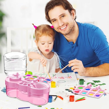 BoAn 2025 Upgraded Paint Brush Cleaner Tool – All-in-One Paint Brush Washer, Rinse Cup, Holder, and Palette for Artists Beginners | Ideal Art Supplies for Watercolor & Acrylic Painting(Pink) - color: pink