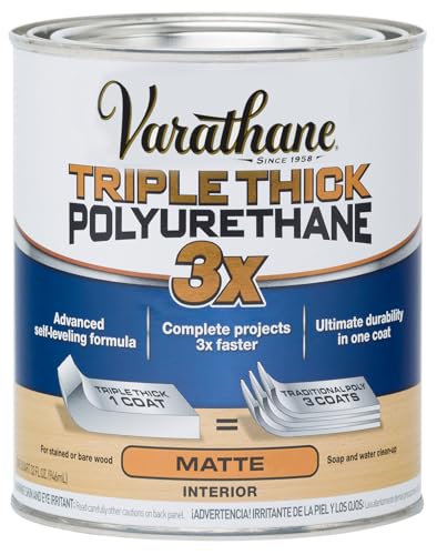 Varathane Triple Thick Polyurethane Matte Wood Finish | One Coat Protection, Self-Leveling Formula, Scratch And Stain Resistance, Crystal Clear Finish, Quart - size: Quart (Pack of 1), style: Matte