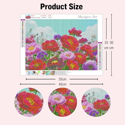 Muzagroo Art 5D Diamond Paintings Kits for Adults Round Full Drill Diamonds Art Kits for Beginners Flower Diamond Art Paintings Gem Art Kits Diamond Dot 30x40cm (Poppy Flower) - color: Poppy flower