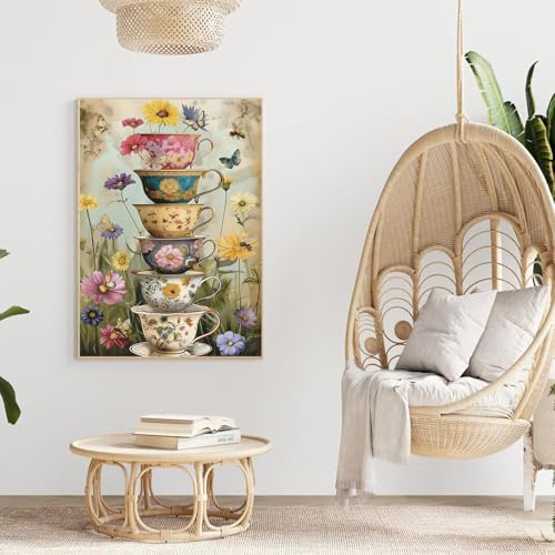 Diamond Art Kits for Adults-Vintage Flower Cup Diamond Painting Wall Art - color: DP03458
