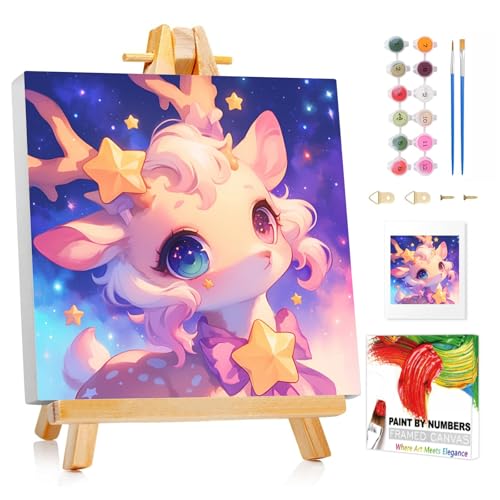 XTCIXAL Paint by Numbers Kit for Kids with Frame, Deer, 8X8 inch - color: 15-Deer