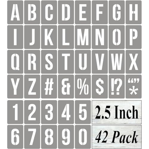 2.5 Inch Alphabet Letter and Number Stencils for Painting - 42 Pack Templates With Signs for Wood, Reusable Stencils for Chalkboard Wood Signs & Wall Art - size: 2.5 Inch