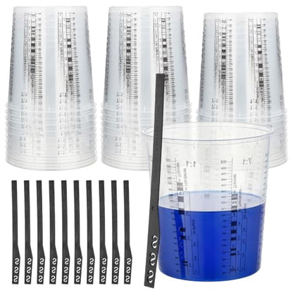 Gartful 30 Pack 64oz 1900ml Clear Plastic Paint Mixing Cups with 30 Stir Sticks - Disposable Graduated Measuring Cups for Paint, Resin & Epoxy with ML Scale & 3-Column Ratios (1:1-7:1) for DIY Crafts - size: 64oz / 1900ml