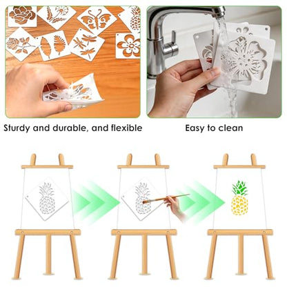 50 Pcs Large Flower Stencils for Painting, 3.94 X 3.94 Inch Flower Stencils for Crafts Reusable, Wood and Wall Stencils for Painting Large Pattern, DIY Templates Holiday Wall Paper (J) - style: J