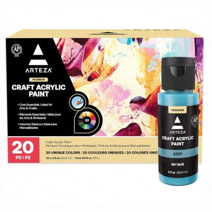 ARTEZA Craft Acrylic Paint, 2 ounce Bottles, Water-Based, Matte Finish Paints, Art Supplies for Glass, Wood, Ceramics, Fabrics, Leather, Paper - style: Basic Colors