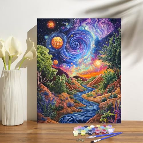 Landscape Paint by Numbers Kit for Adults Beginner Starry Night Oil Painting Kit Adult Paint by Number Kits on Canvas DIY Painting for Beginners Art by Numbers for Gifts Home Wall Decor 16x20 Inch - color: YF027