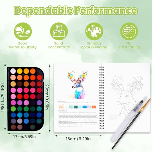 Watercolor Workbook Set with 48-Color Palette & Brushes - color: 48Colors